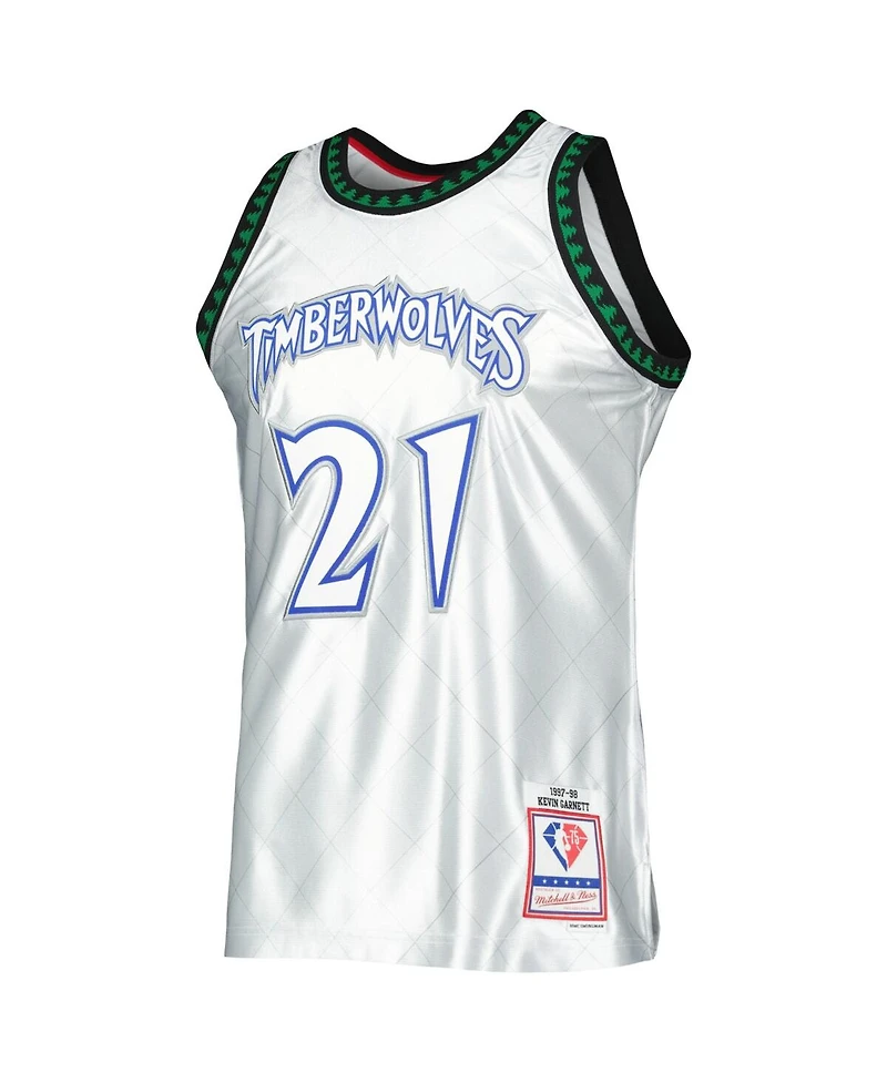 Men's Mitchell & Ness Kevin Garnett Platinum Minnesota Timberwolves 1997-98 Hardwood Classics 75th Anniversary Swingman Jersey