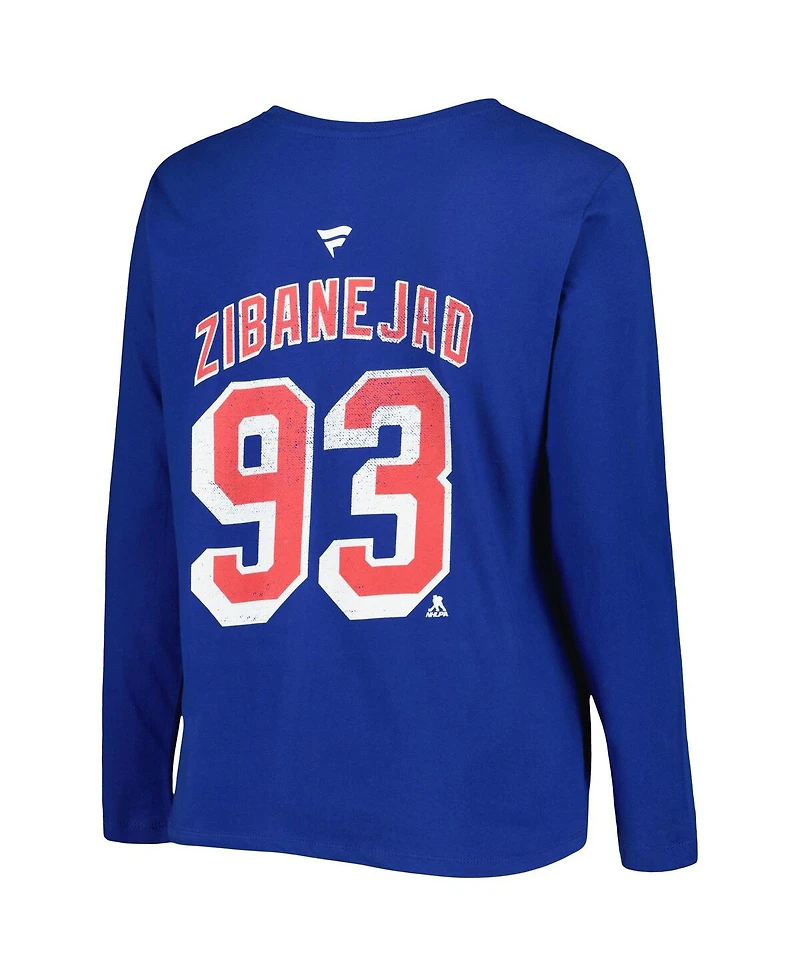 Women's Mika Zibanejad Blue New York Rangers Plus Name and Number Long Sleeve T-shirt
