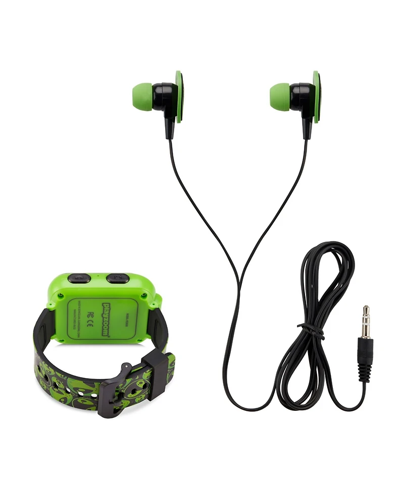 Playzoom Kid's Black Green Ailen Silicone Strap Touchscreen Smart Watch 42mm with Earbuds Gift Set