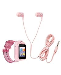 Playzoom Kid's Pink Glitter Silicone Strap Touchscreen Smart Watch 42mm with Earbuds Gift Set