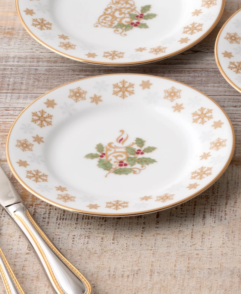 Holly Berry Gold Set of 4 Assorted Appetizer Plates, 6-1/4"