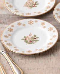 Holly Berry Gold Set of 4 Assorted Appetizer Plates, 6-1/4"