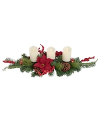Northlight Artificial Mixed Pine Berries and Poinsettia Christmas Candle Holder Centerpiece, 32"