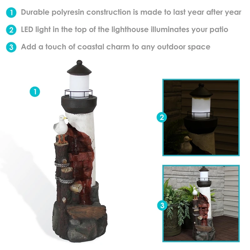 36"H Electric Polyresin Gull's Cove Lighthouse Outdoor Water Fountain with Led Light