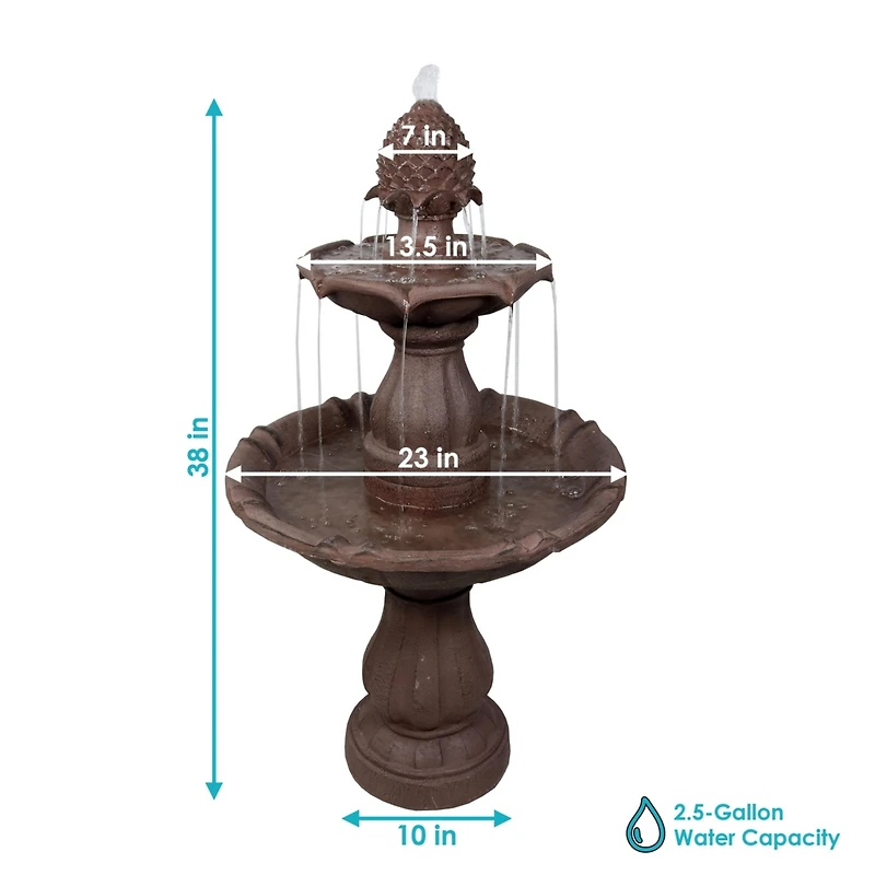 38"H Electric Polyresin and Fiberglass 2-Tier Curved Plinth Outdoor Water Fountain