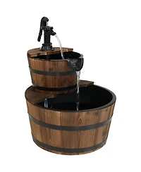 Sunnydaze Decor Country Wood Barrel 23-Inch 2-Tier Water Fountain - Electric Submersible Pump