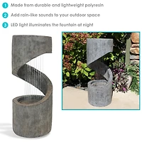 Sunnydaze Decor Showering Spiral 31-Inch Outdoor Water Fountain - Led Light - Electric Submersible Pump with Adjustable Flow