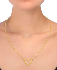 Open Heart Paperclip Link 18" Pendant Necklace in 14k Gold-Plated Sterling Silver