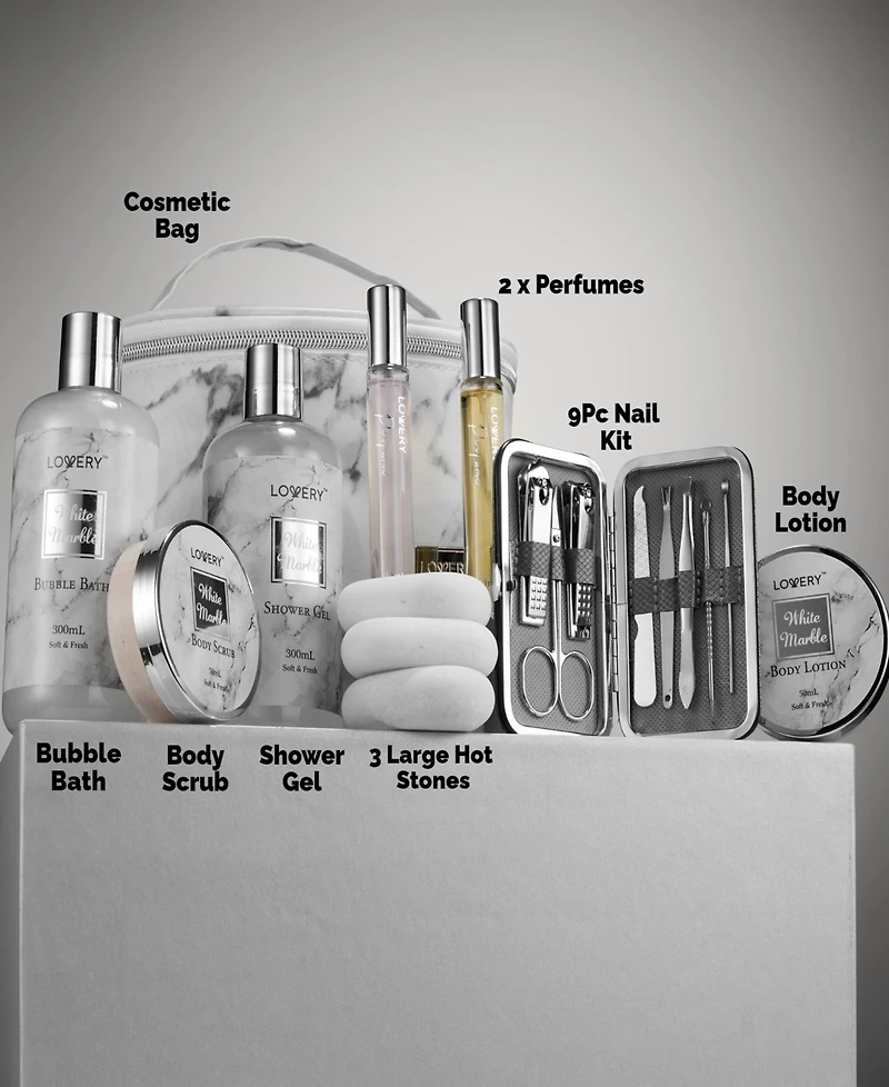 Lovery 19-Pc. White Marble Luxe Home Spa Gift Set