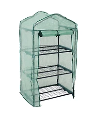 Outdoor Portable 3-Tier Mini Greenhouse with Roll-up Zippered Door and Steel Wire Shelves - Green