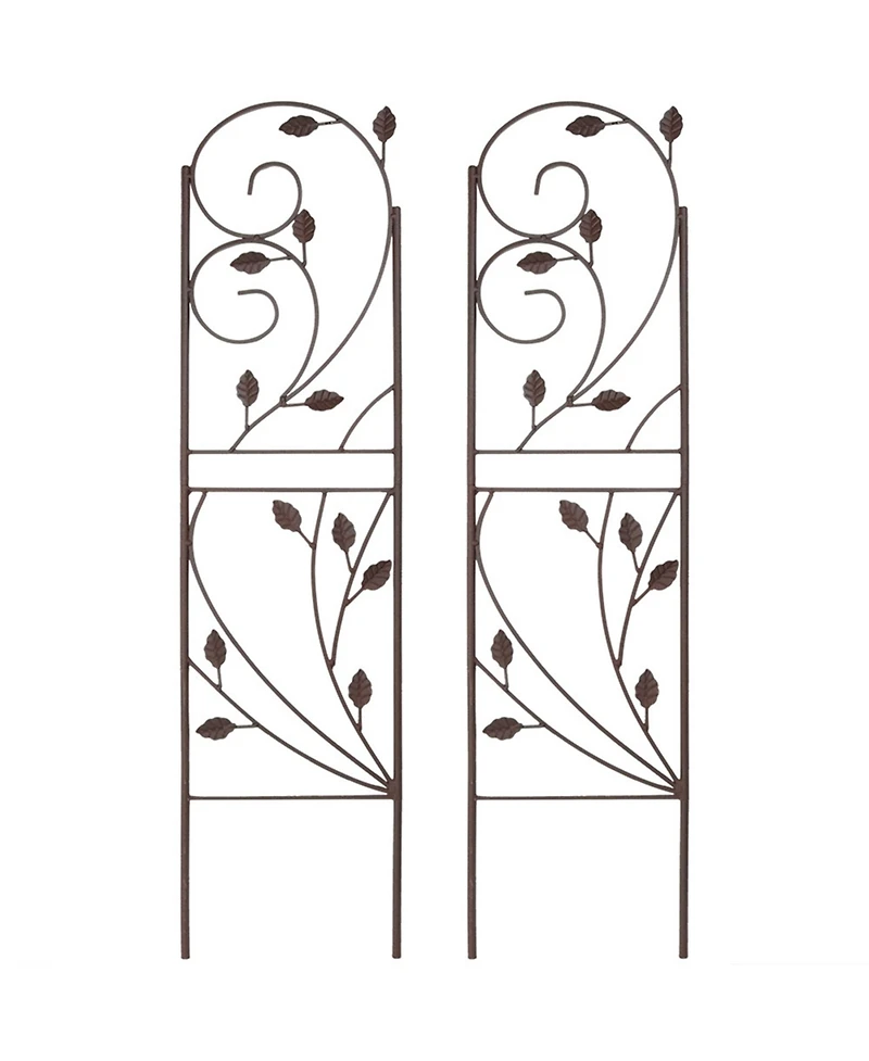 Metal Wire Rustic Plant Design Garden Trellis for Outdoor Climbing Flowers and Vines - 32" H - Brown - 2-Pack