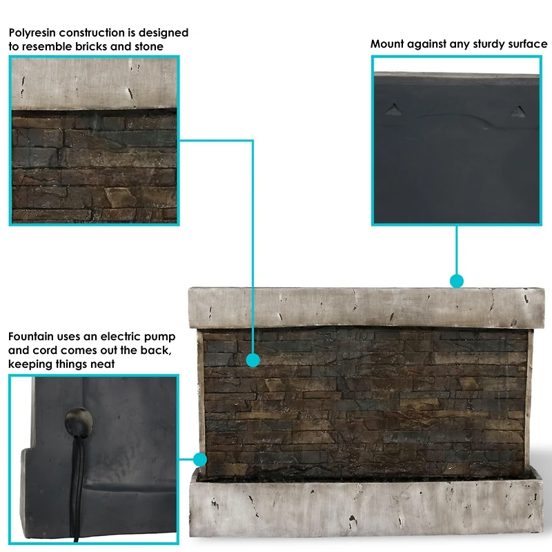 Sunnydaze Decor Ancient Wall 24-Inch Polyresin Wall-Mounted Outdoor Fountain - Electric Submersible Pump - 3-Gallon Water Capacity