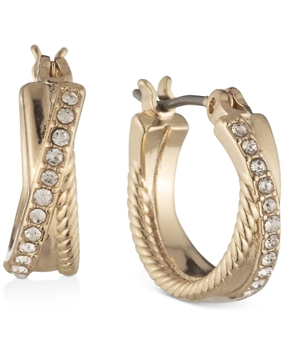 Lauren Ralph Small Twisted Rope & Pave Crisscross Hoop Earrings, 0.6"