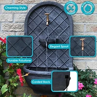 Messina 26-Inch Polystone Outdoor Wall Water Fountain - Electric Submersible Pump - Lead Finish