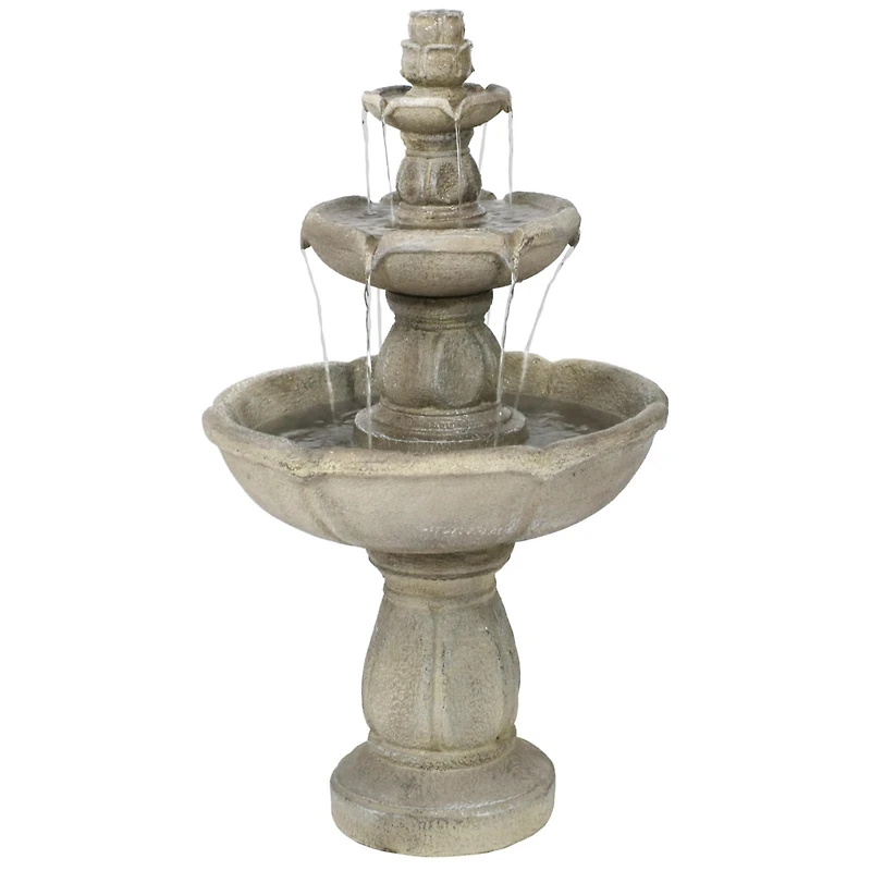 35"H Electric Fiberglass 3-Tier Birds' Delight Outdoor Bird Bath Water Fountain