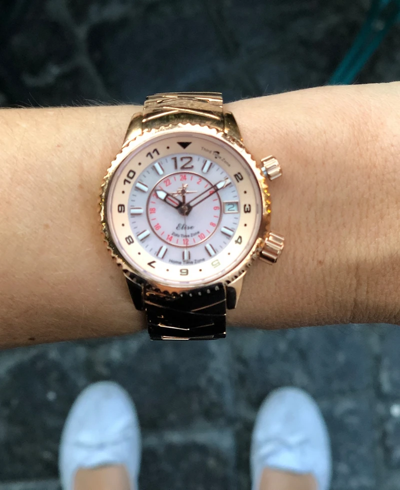 Abingdon Co. Women's Elise Swiss Tri-Time Rose Gold-Tone Ion-Plated Stainless Steel Bracelet Watch 33mm