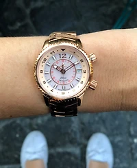 Abingdon Co. Women's Elise Swiss Tri-Time Rose Gold-Tone Ion-Plated Stainless Steel Bracelet Watch 33mm