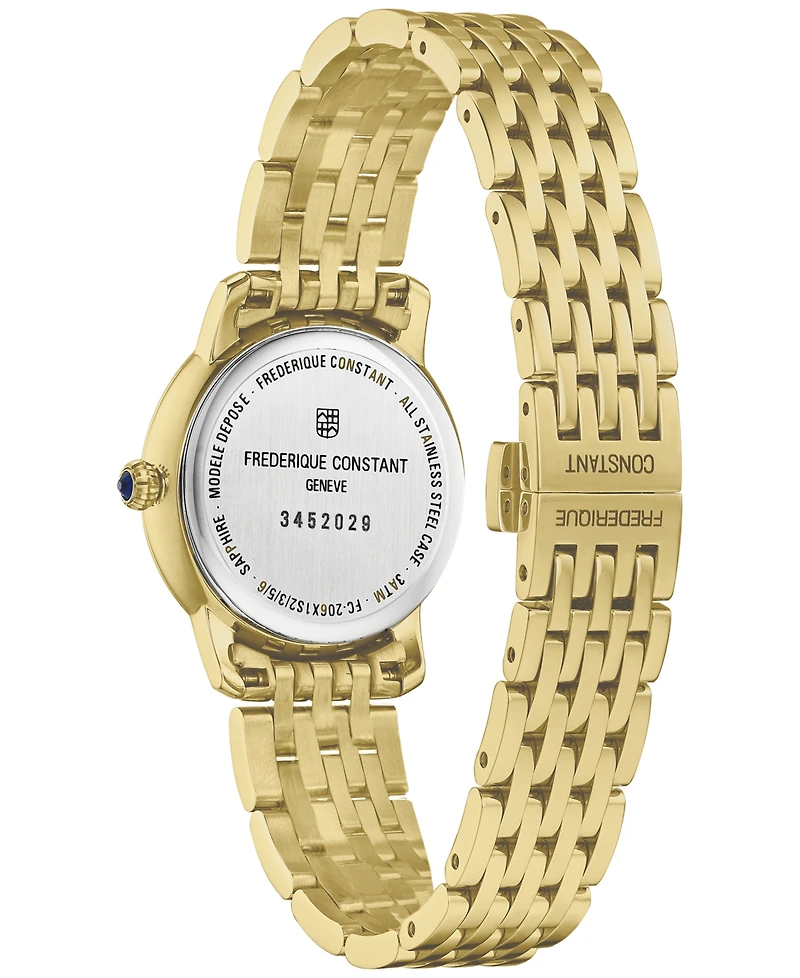 Frederique Constant Women's Swiss Slimline Diamond (1/20 ct. t.w.) Gold-tone Stainless Steel Bracelet Watch 30mm