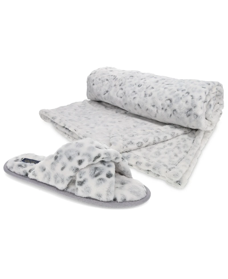 Rachel Rachel Roy Women's Gift Set with X-Band Plush Slipper and Cheetah Blanket Set