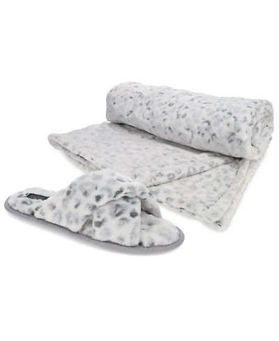 Rachel Rachel Roy Women's Gift Set with X-Band Plush Slipper and Cheetah Blanket Set