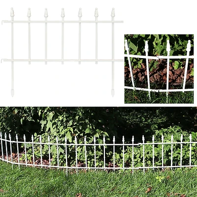 Roman Decorative Garden Fence Panels - Iron Border Fence - 22” W x 18” H Per Panel - White - Set of 5 - 9' Length