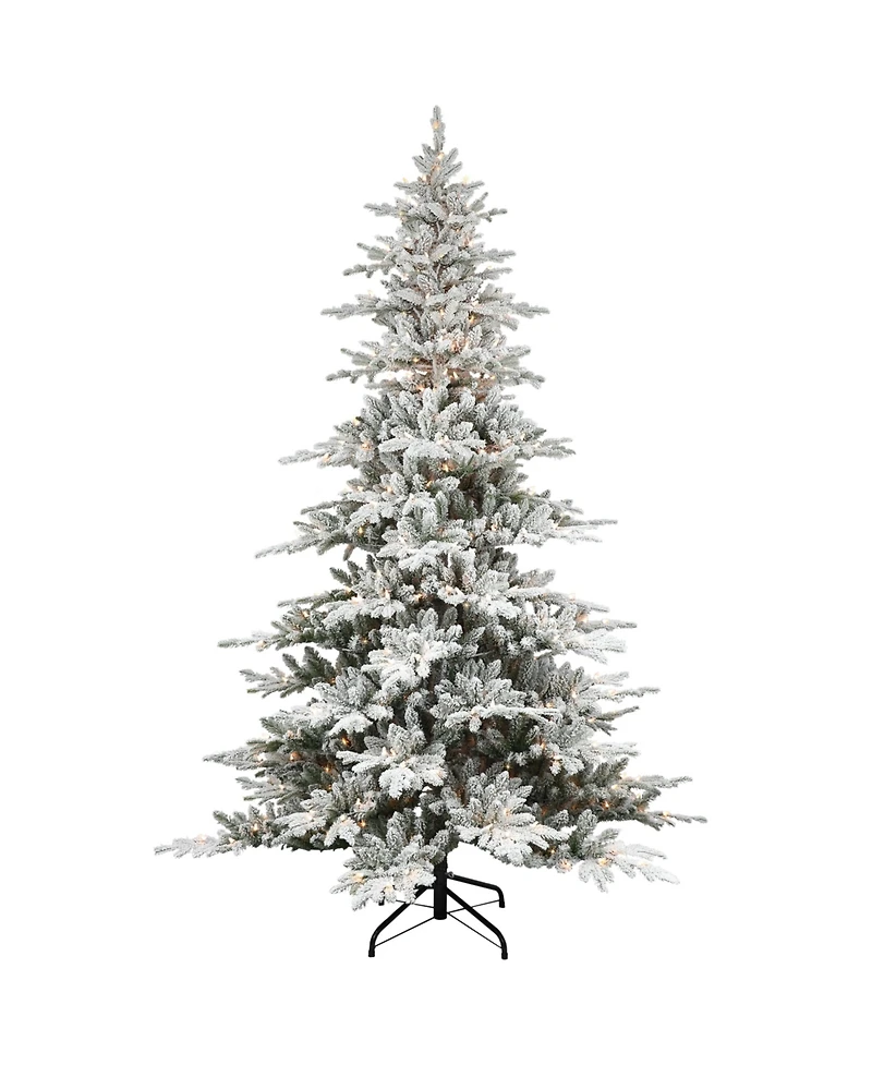 Puleo 7.5FT Pre-Lit Flocked Union Fir Artificial Christmas Tree