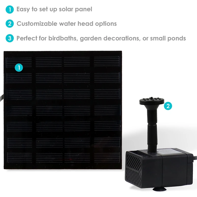 Outdoor Landscape Pond Pool Bird Bath Fountain Small Solar Powered Submersible Water Pump - 40 Gph