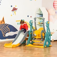 Qaba Toddler Swing and Slide Set with Basketball Hoop, Guitar Theme,