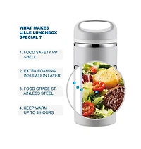 Lille Home Stackable Compartment Lunch Box With Lunch Bag, Cutlery Set, Grey