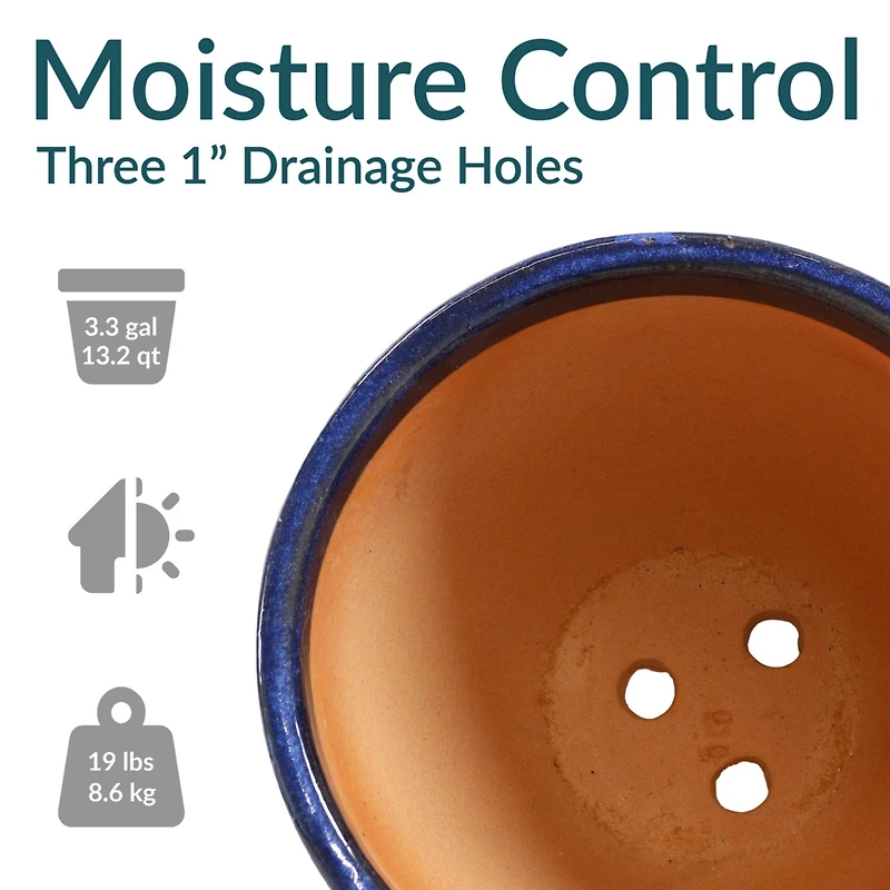 Resort Outdoor/Indoor High-Fired Glazed Uv- and Frost-Resistant Ceramic Flower Pot Planter with Drainage Holes
