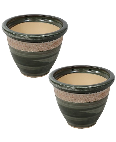 Purlieu 12-Inch Outdoor/Indoor Ceramic Planters - Set of 2 -Tempest
