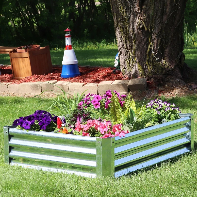 Galvanized Raised Garden Bed Outdoor - Metal Planter Box for Gardening Vegetables and Plants - 12" H Rectangle - Silver