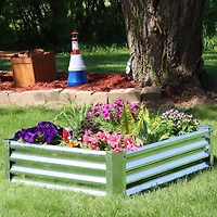 Galvanized Raised Garden Bed Outdoor - Metal Planter Box for Gardening Vegetables and Plants - 12" H Rectangle - Silver
