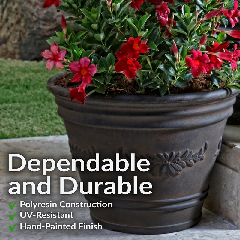 Laurel 13" Outdoor Double-Walled Polyresin Planter with Uv-Resistant Rust Finish - Set of 4