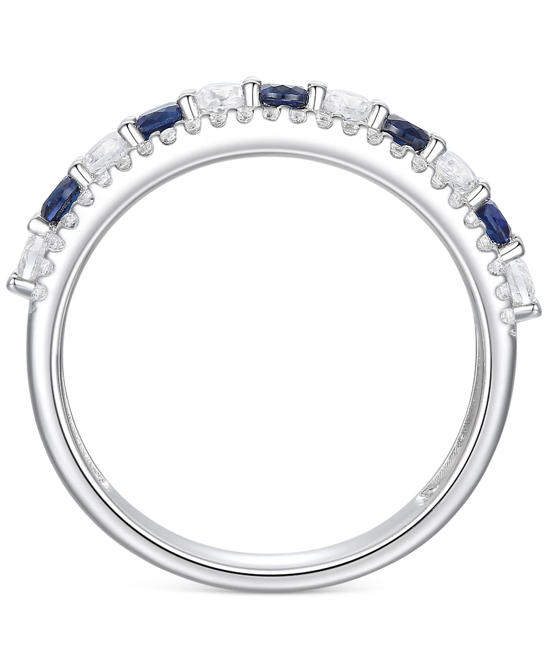 Lab-Grown Emerald (1/3 ct. t.w.) & Lab-Grown White Sapphire (5/8 ct. t.w.) Stack Band in Sterling Silver (Also in Lab-Grown Ruby & Lab-Grown Sapphire)