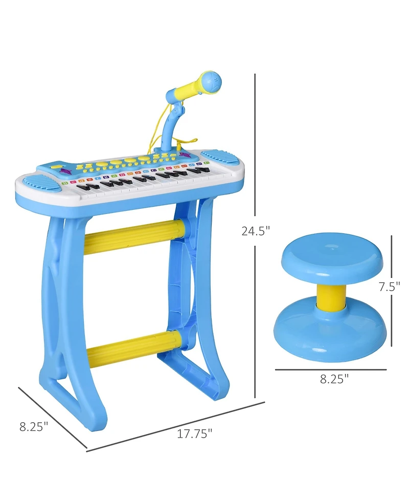 Qaba Kids Toddler Toy Piano Keyboard w/ Sitting Stool & Working Microphone,