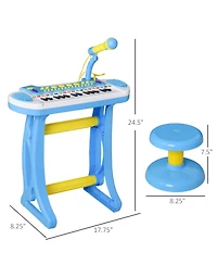 Qaba Kids Toddler Toy Piano Keyboard w/ Sitting Stool & Working Microphone,