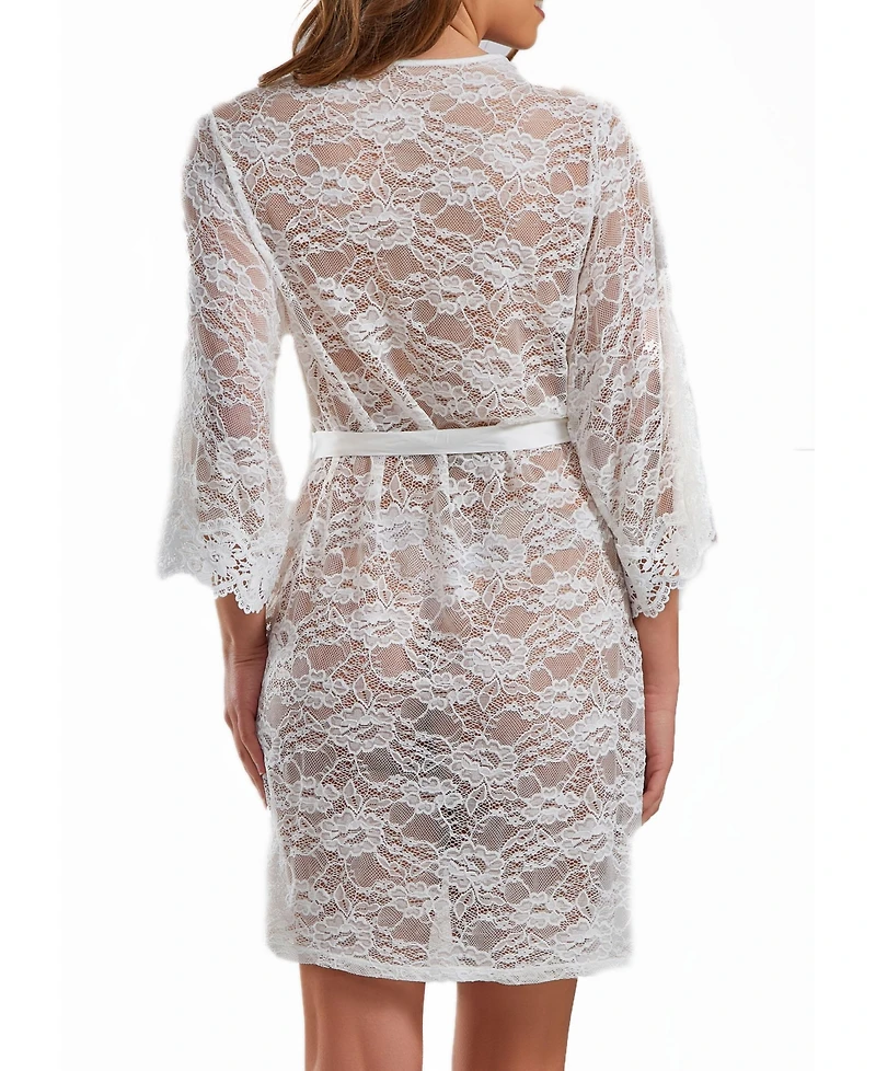 iCollection Jasmine Plus Soft Sheer Lace Robe with Self Tie Satin Sash