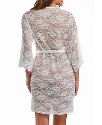 iCollection Jasmine Plus Soft Sheer Lace Robe with Self Tie Satin Sash