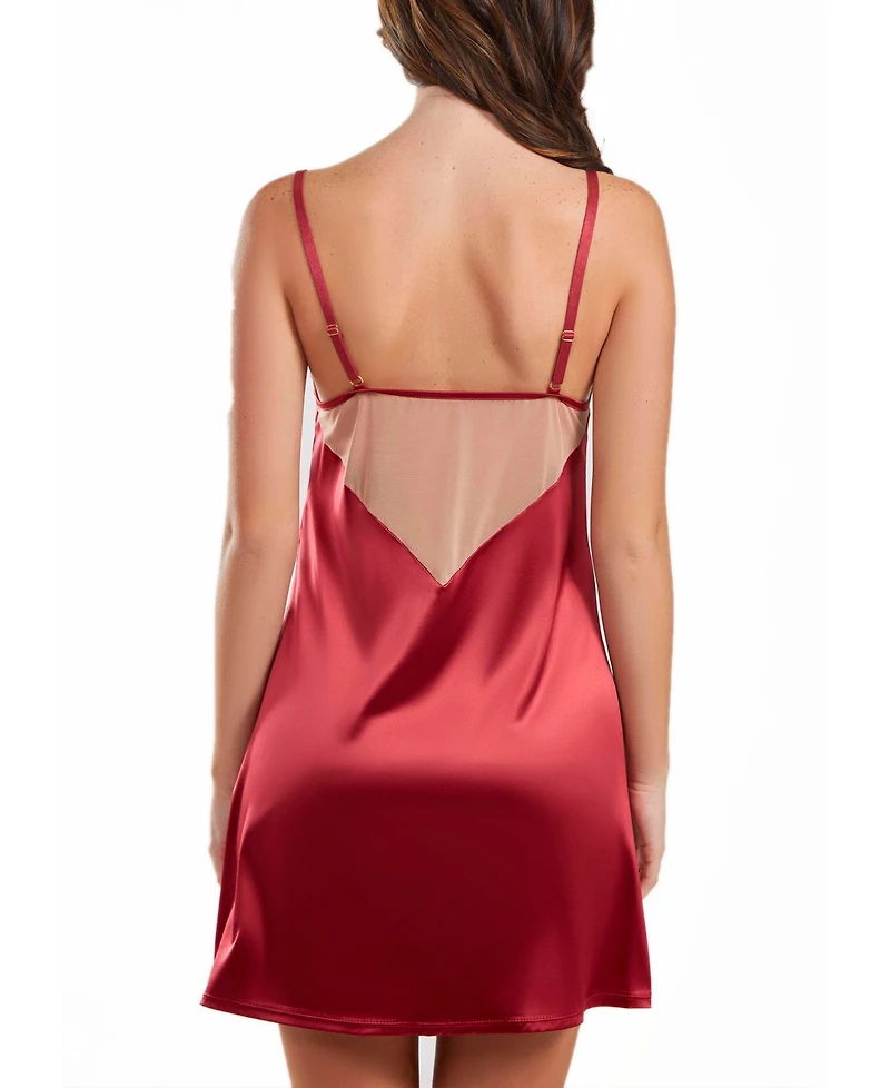 iCollection Women's Jenna Contrast Nude and Burgundy Satin Chemise