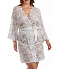 iCollection Jasmine Plus Soft Sheer Lace Robe with Self Tie Satin Sash