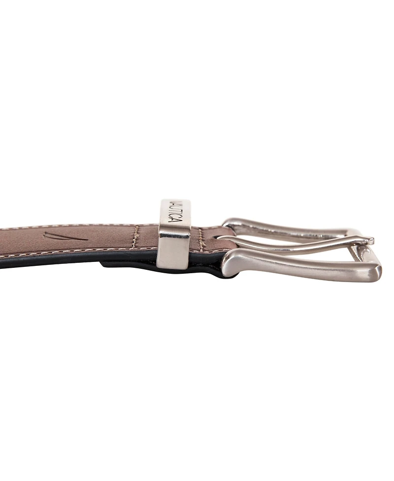 Nautica Men's Leather Jean Belt with Signature Engraved Keeper