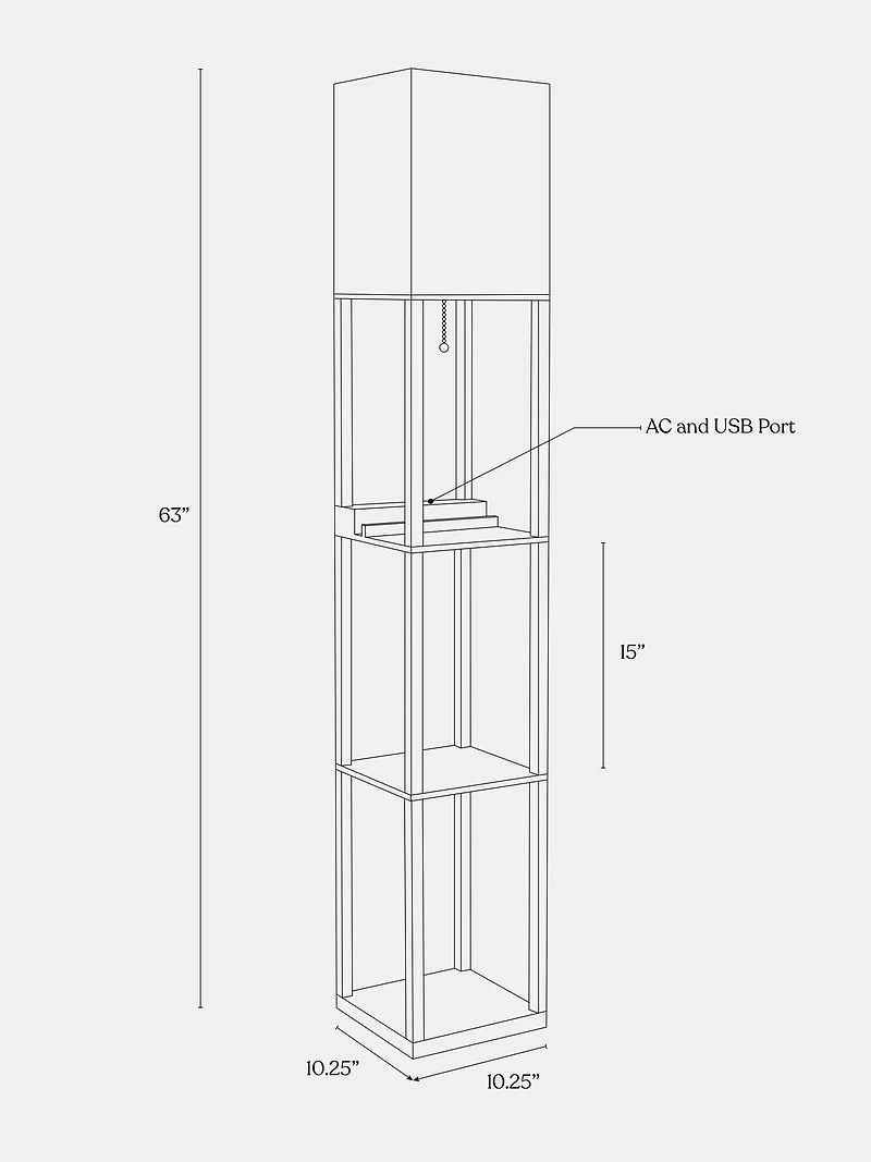 Maxwell 63" Led Shelf Lamp with Usb Port and Power Outlet