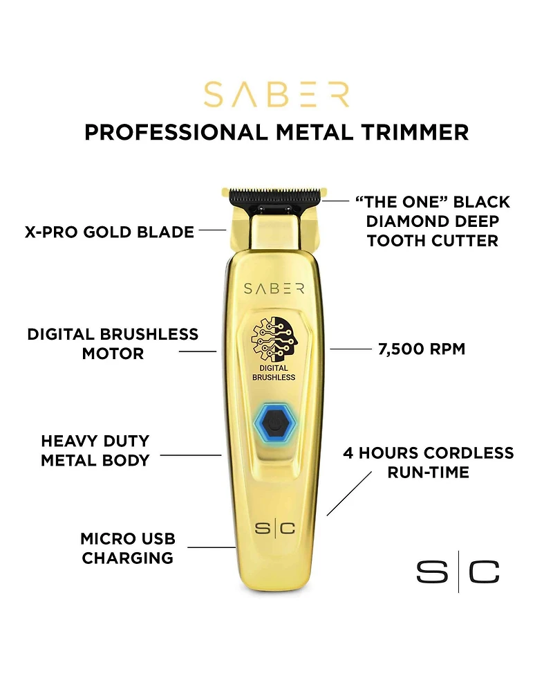 StyleCraft Professional Saber Professional Full Metal Body Digital Brushless Motor Cordless Hair Trimmer