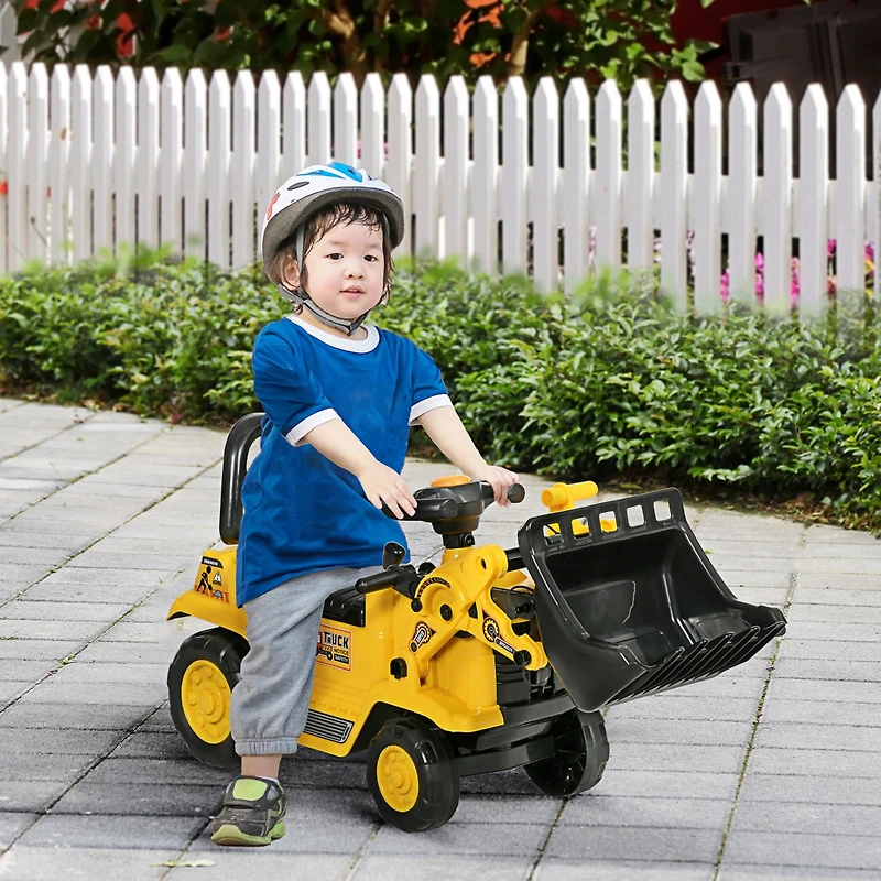Homcom Kids Ride on Tractor with Storage, Excavator Scooter Gift for Kids