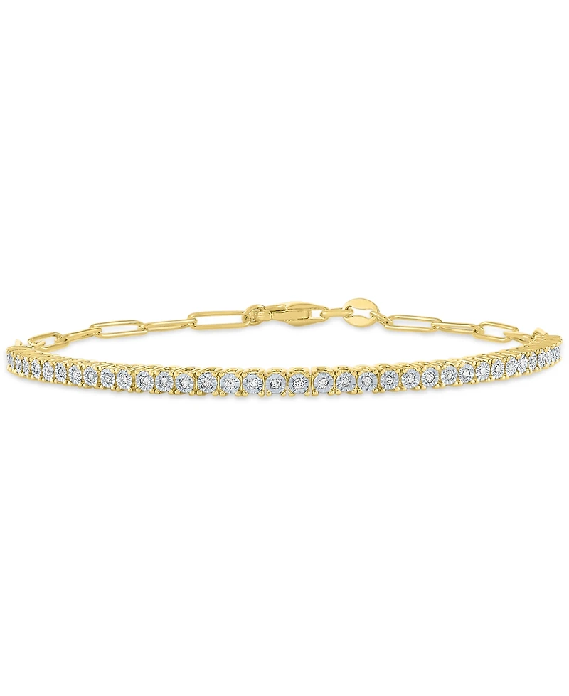 2-Pc. Diamond & Paperclip Link Bracelets (1/4 ct. t.w.) in 14k Gold-Plated Sterling Silver