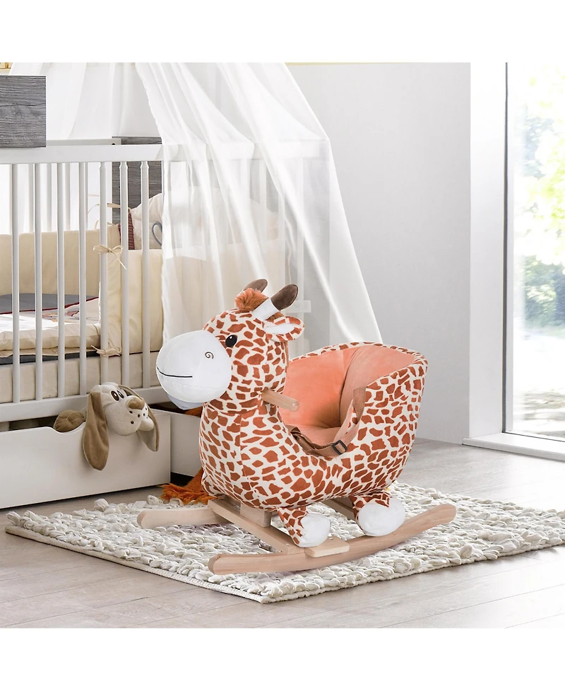 Qaba Baby Rocking Horse, Plush Animal Rocker w/ Realistic Sound, Pedals