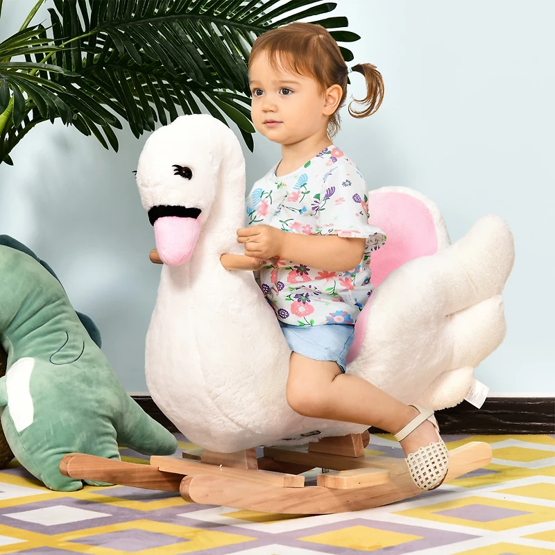 Qaba Baby Rocking Horse, Plush Animal Rocker w/ Realistic Sound, Pedals