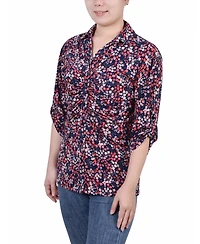 Ny Collection Petite 3/4 Roll Tab Rouched-Front Top