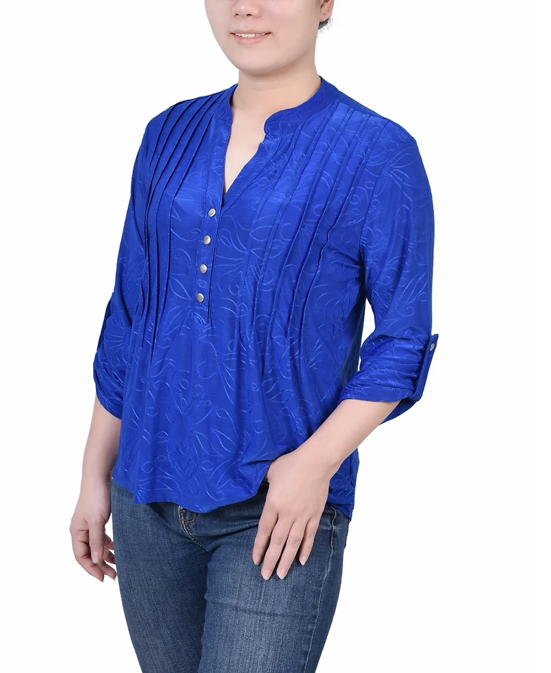 Ny Collection Petite 3/4 Roll Tab Pullover Top